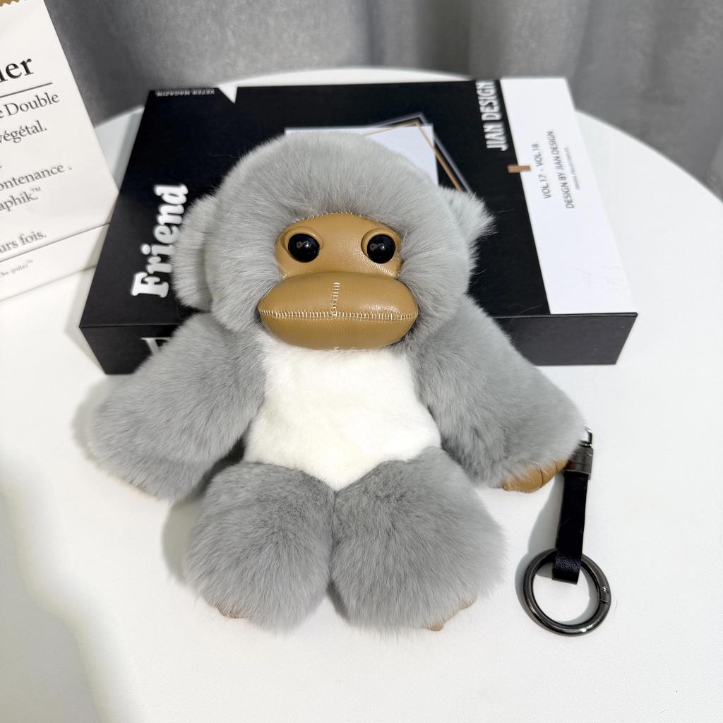 [Little Monkey] Real Rex Rabbit Hair Bag Pendant Car Keychain Cute School Bag Pendant