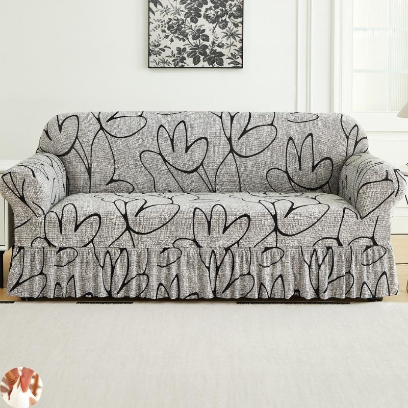 High Elastic Stretchable Easy Fit Universal Furniture Protector Printed Sofa Slipcover Couch Cover with Skirt Durable Washable