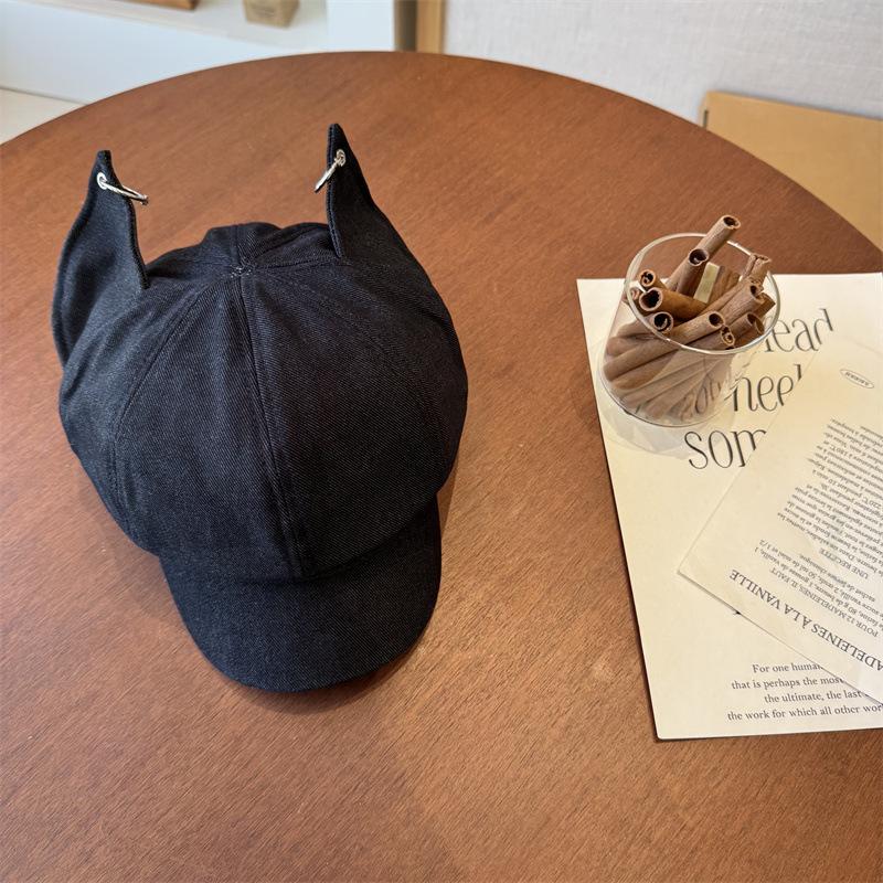 Stylish Personality Cute Cat Ears Newsboy Hat Children Spring and Autumn Street Show Face Little Peaked Hat Ins