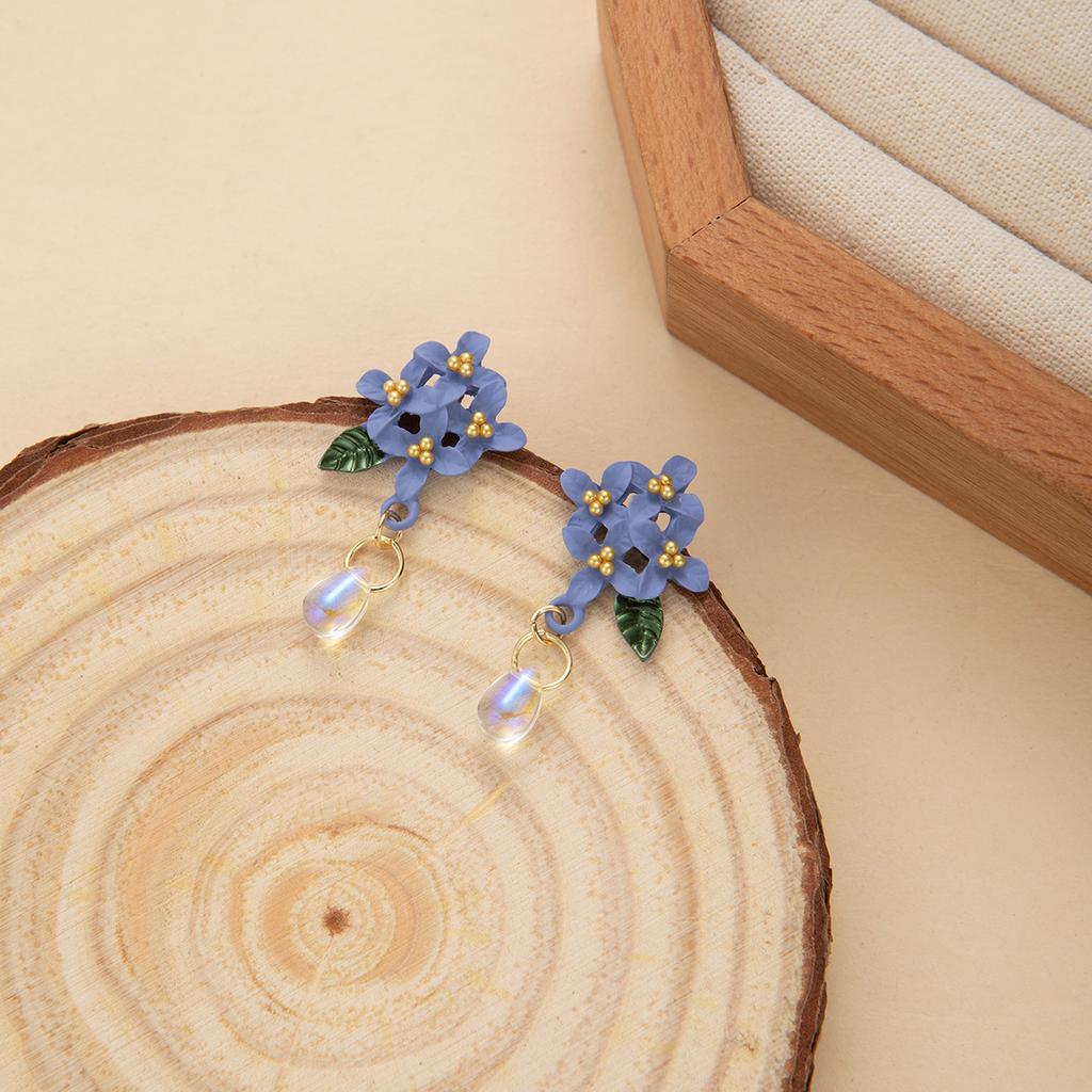 Ethnic Style Flower Earrings Embroidery Ball Blue Atmosphere Earrings Temperament Cheongsam National Style Earrings