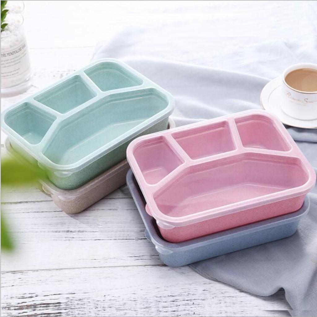 Lunch Box Reusable 4-Compartment Plastic Divided Food Storage Container Boxes 4pc