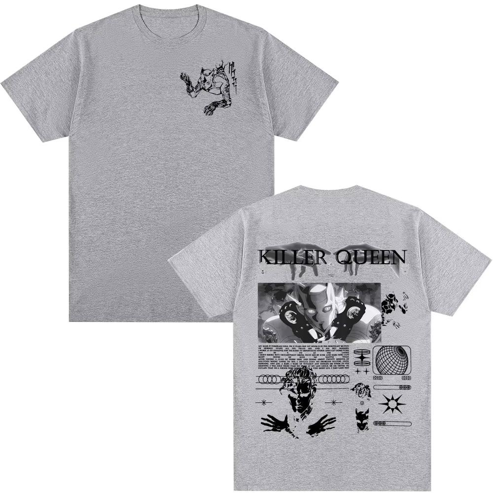 Anime Jojo Bizarre Adventure T-Shirt Killer Queen Grafik T-Shirts Herren Damen Lässig Baumwolle Kurzarm Übergroß Herren T-Shirts