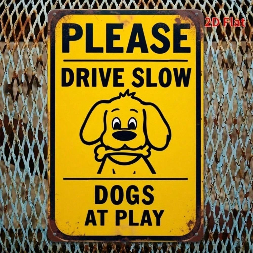 Bitte Langsamer Fahren Humorvolles Metallschild, Verspieltes Hund-Zinnschild, Rustikale Vintage-Kaffeehaus-Bar-Dekoration, Lustiges Heim-Ornament, Feiertags G