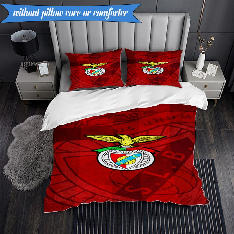 3PCS Benfica Football Club Printed Soft Bedding Set,Including 1pc Duvet Cover And 2pcs Pillowcases Perfect for Bedroom, Dormitory, Fan gift