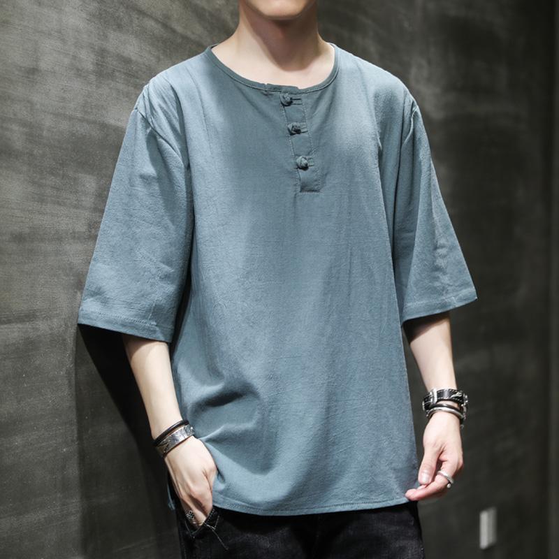 

2025 Лето Мужские Топы В Восточном Стиле Ханьфу Футболки Элегантные Футболки Кунг-Фу Рубашки Мужские Кимоно В Китайском Стиле Футболки Мужская Одежда L