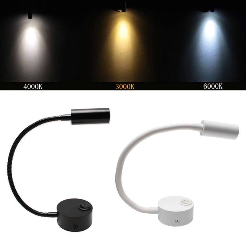 Lampă de lectură de noptiere îndoire variabilă Lampă de carte cu LED-uri de 3W Perete alb cald Lumină de noapte Corpuri 90-260V Spot LED