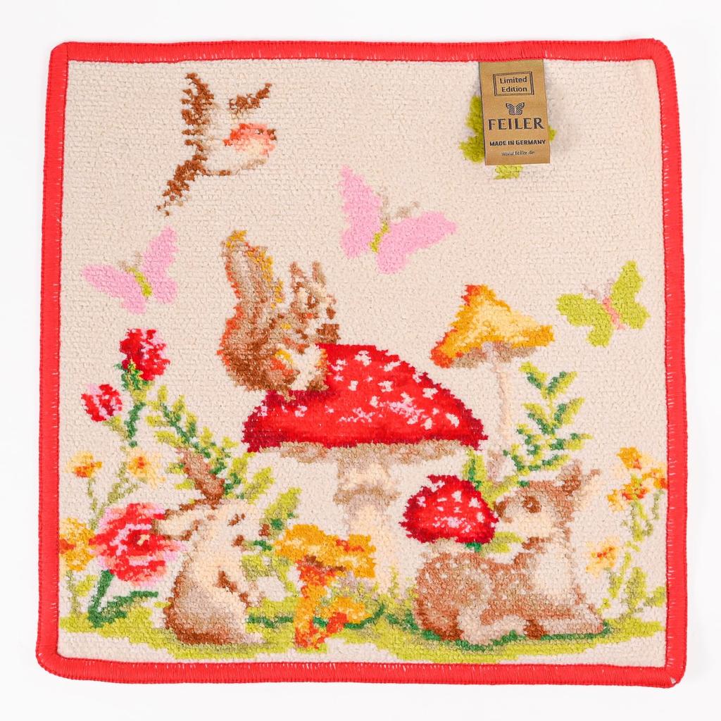 FEILER Limited Edition Magical Forest Red Women's Handkerchief/Hand Towel, 25cm, [Used]