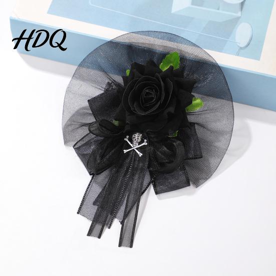Handmade Faux Silk Floral Bracelet Black Burgundy Rose Tulle Mesh Corsage for Bridal Groom, Gothic Formal Suit Dress Decor Artificial Flower