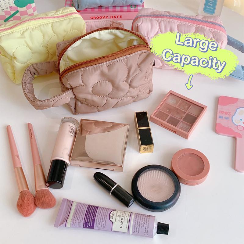 Candy Colors Cosmetic Bag Soft Flannel Cartoon Pattern Fashion Handbag For Women