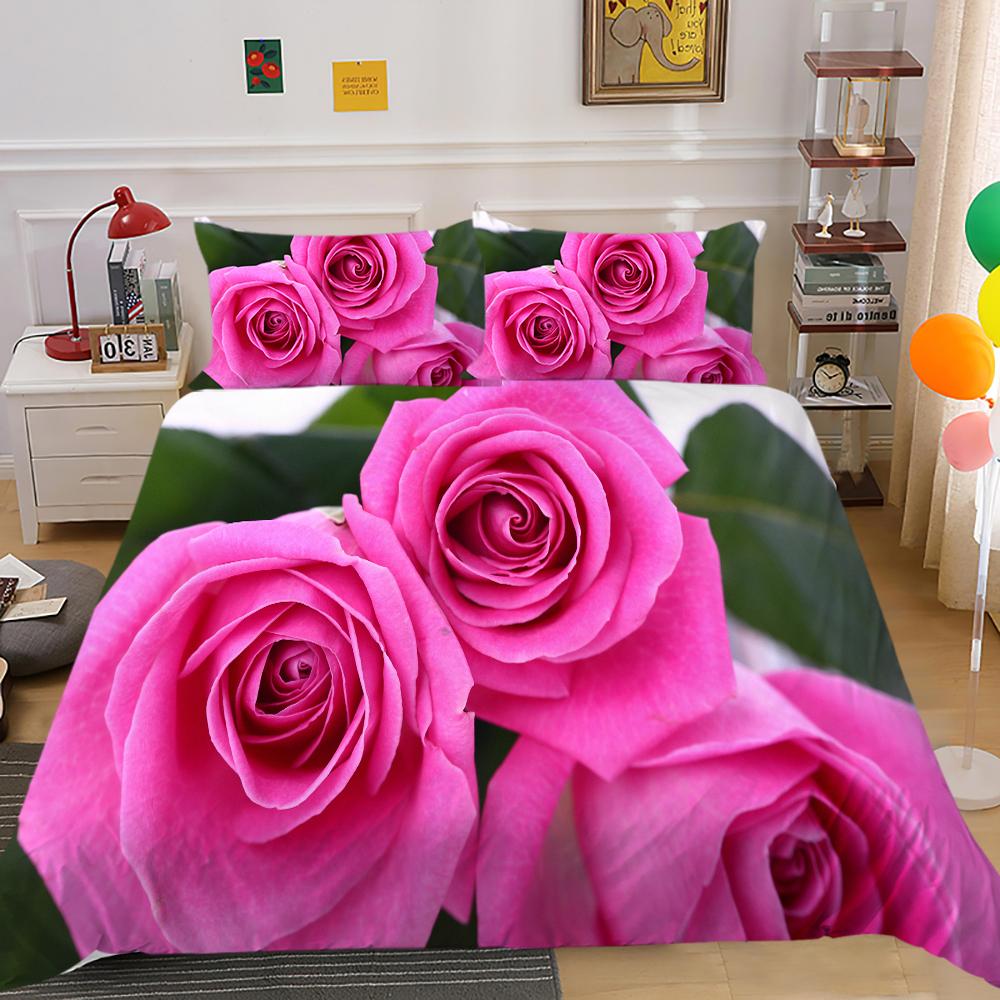 3D Fashion Bedding Set Flower Pattern Quilt Cover and Pillowcase 2 or 3 Rose or Sunflower Prints Washable and Comfortable Bedding