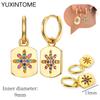 925 Sterling Silver Needle Vintage Square Round Pendant Earrings For Women Crystal Shell Geometric Earrings Fashion Jewelry