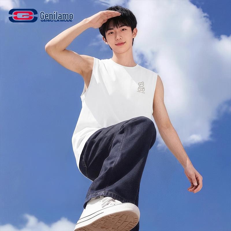 

GENIOLAMODE Men s Pure Cotton Sleeveless T-Shirt L