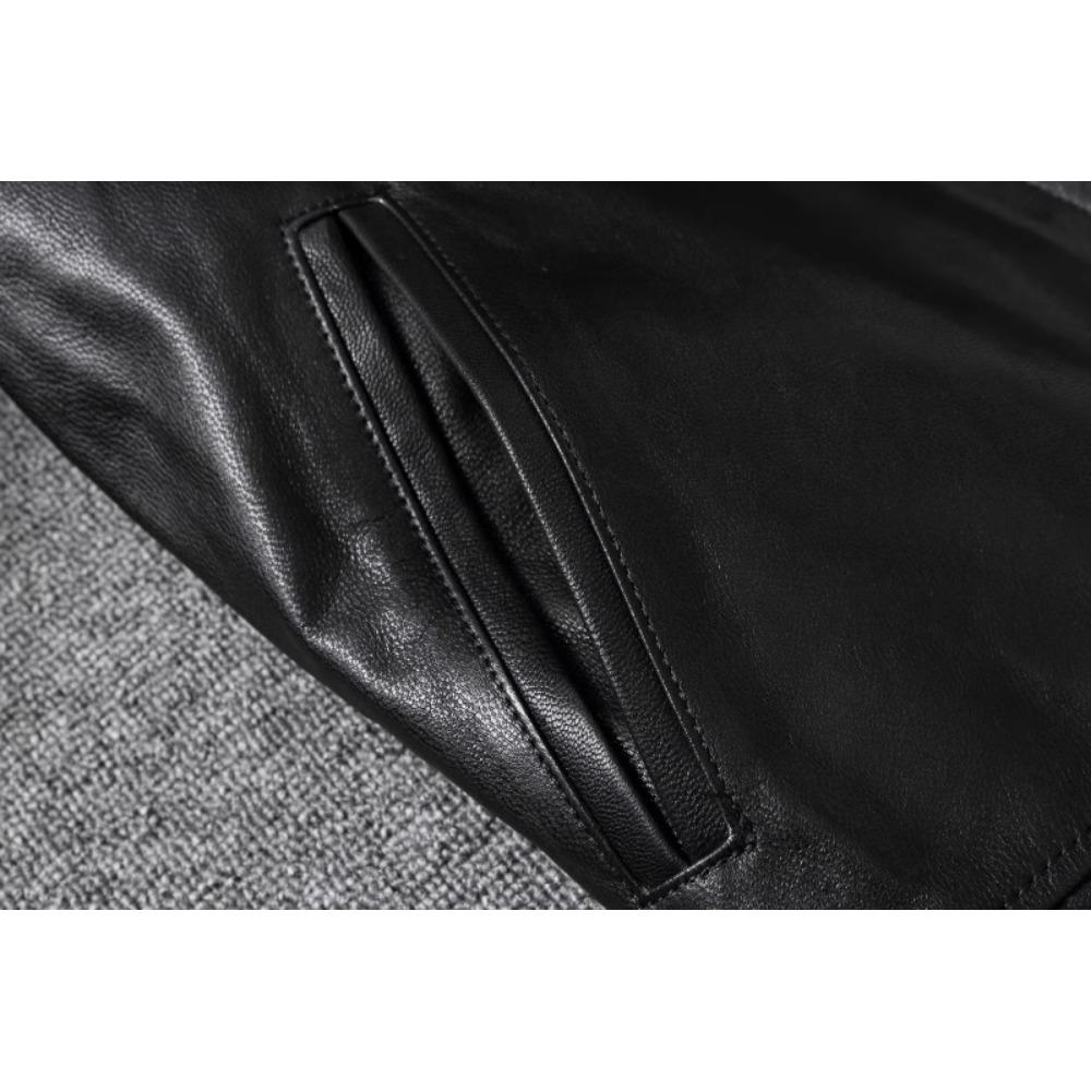 Chinese Size Classical 1940 Style Men Leather Jacket Uncoated Cracked Goatskin Leather Soft Slim Spring Autumn