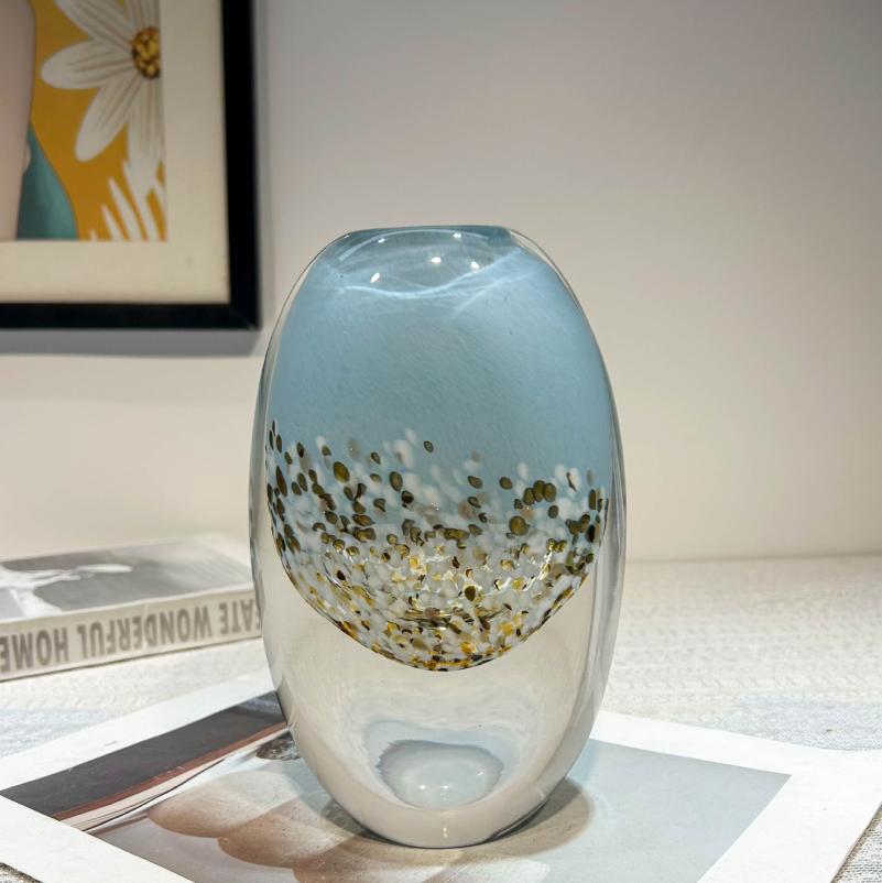 Gradient Bestreute Goldene Runde Glasvase, Blumenarrangement, Hydrokultur-Vase, Glasbehälter, Wohnzimmer-Dekorationsobjekt