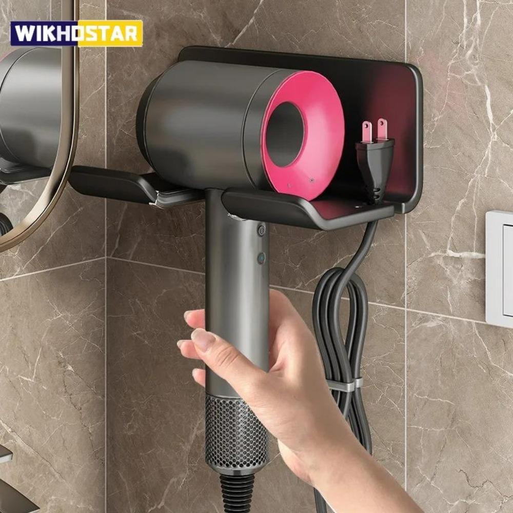 

1PC Hair Dryer Holder Wall Mounted Hair Straightener Dryer Hair Stand Bathroom Organizer Shelves Washroom Organization Shelves сірий