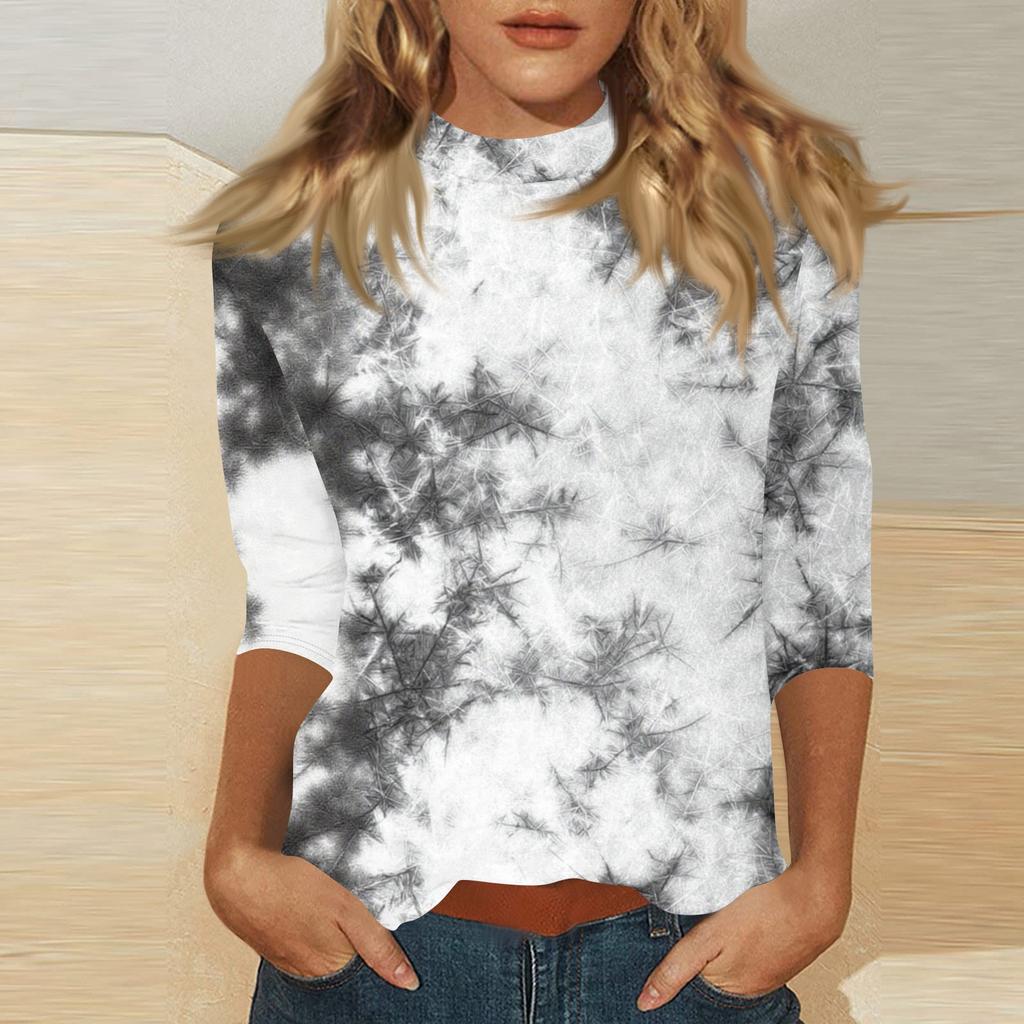 Women's Mock Neck 3/4 Sleeve Printed Top