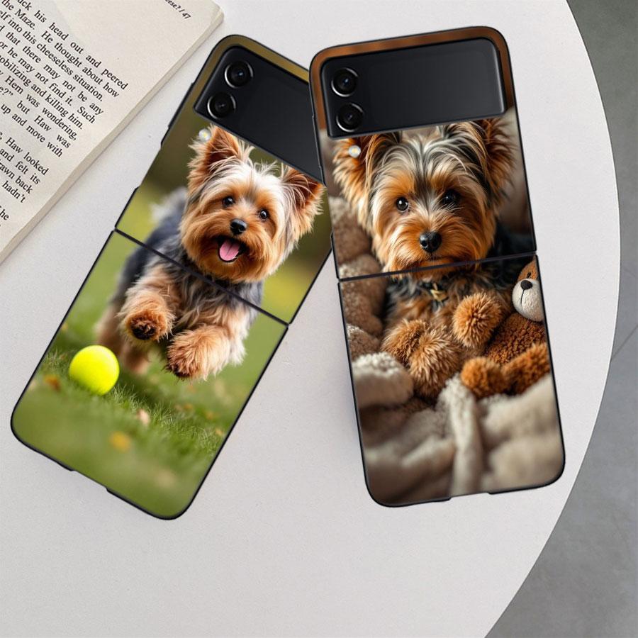 Yorkshire Terrier Dog Phone Case For Samsung Z Flip 7 6 5G Galaxy Z Flip 5 4 3 Black Hard Cell Cover Luxury PC Shell Coque