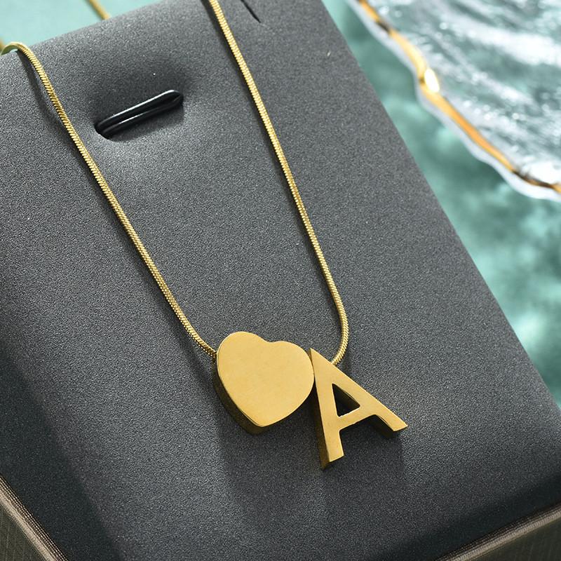 

Stylish And Elegant Heart Pendant Titanium Steel Necklace With Alphabet Charm For Modern Fashion Titanium A Gold