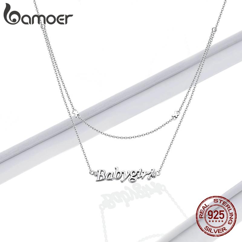 

BAMOER из стерлингового серебра 925 пробы, изысканное двойное ожерелье с бабочкой и «маленькой девочкой» для женщин, ювелирные украшения 925 silver
