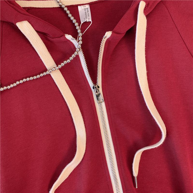 Korean Color Block Hooded Sweatshirt Jacket - Women's Casual Spring/Autumn Zipper Top