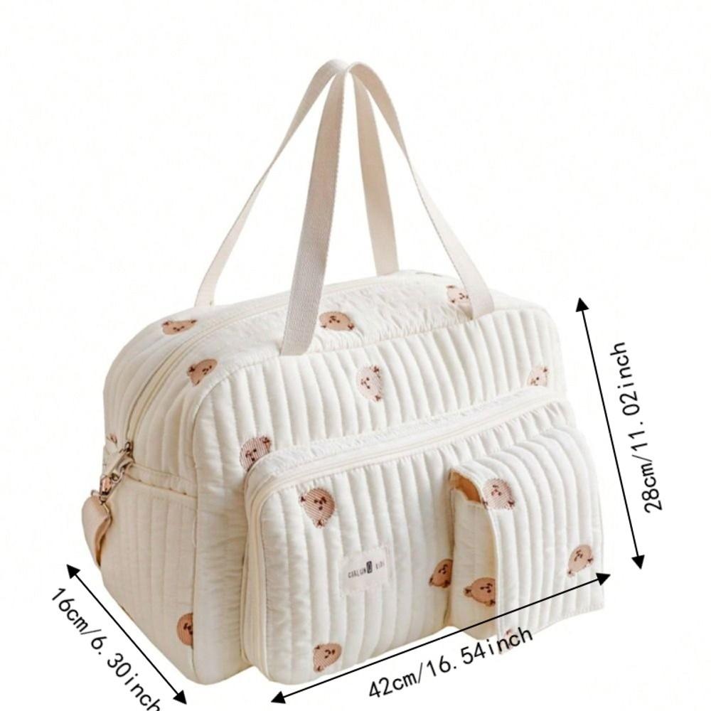 Kleiner Bär Gestickt Baby Wickeltasche Leicht Großes Fassungsvermögen Mama Tasche Praktisch mit Schultergurt Handtasche