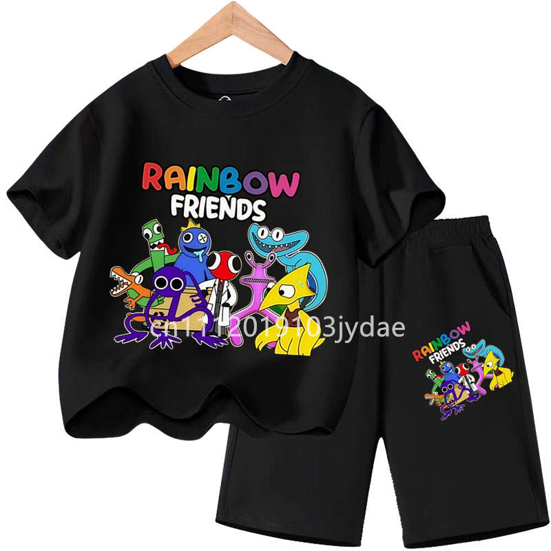 Girls Boys Summer Short Sleeve Tshirt Set Cartoon Tee Tops Game Anime Shirts Kids Rainbow T-shirt