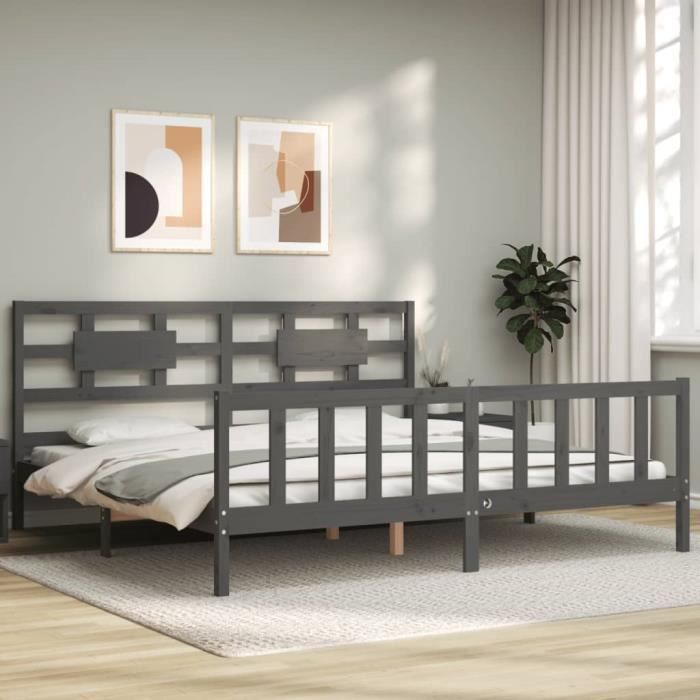 VidaXL Cadre de lit avec tête de lit gris 200x200 cm bois massif 3192578