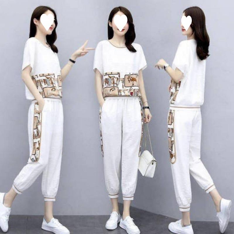 Fashionable Sports Suit for Women, Plus Size, Summer Style, Loose, Slim, Casual, Short-sleeved Two-piece Set
