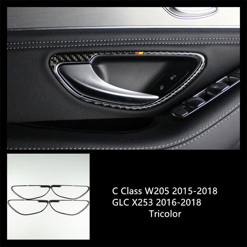 Carbon Fiber Front Door Panel Decoration Cover Trim 2Pcs For Mercedes Benz C Class W205 GLC X253 2015-2018 Car Accessories