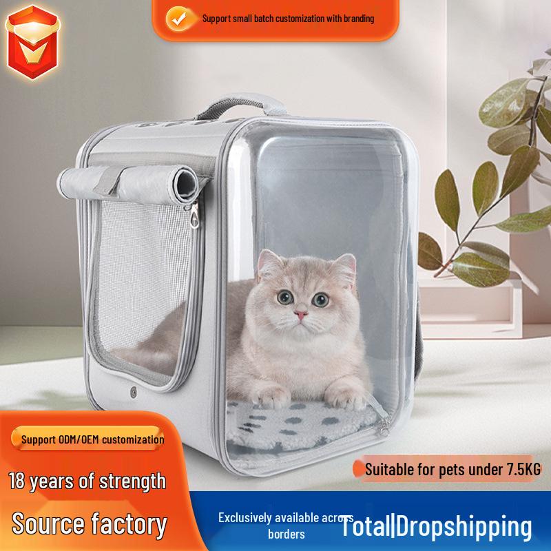 

FULED Transparent Breathable Pet Backpack - Multifunctional, Foldable, Large Capacity for Cats серый