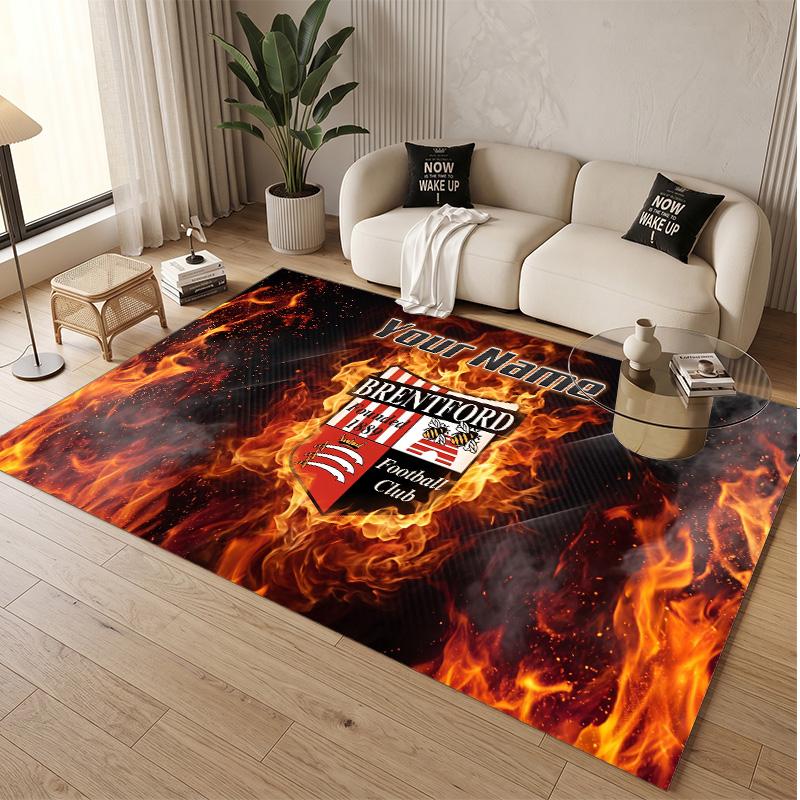 Personalized Crystal Velvet Carpet Brentford Football Pattern Non Slip Floor Rug