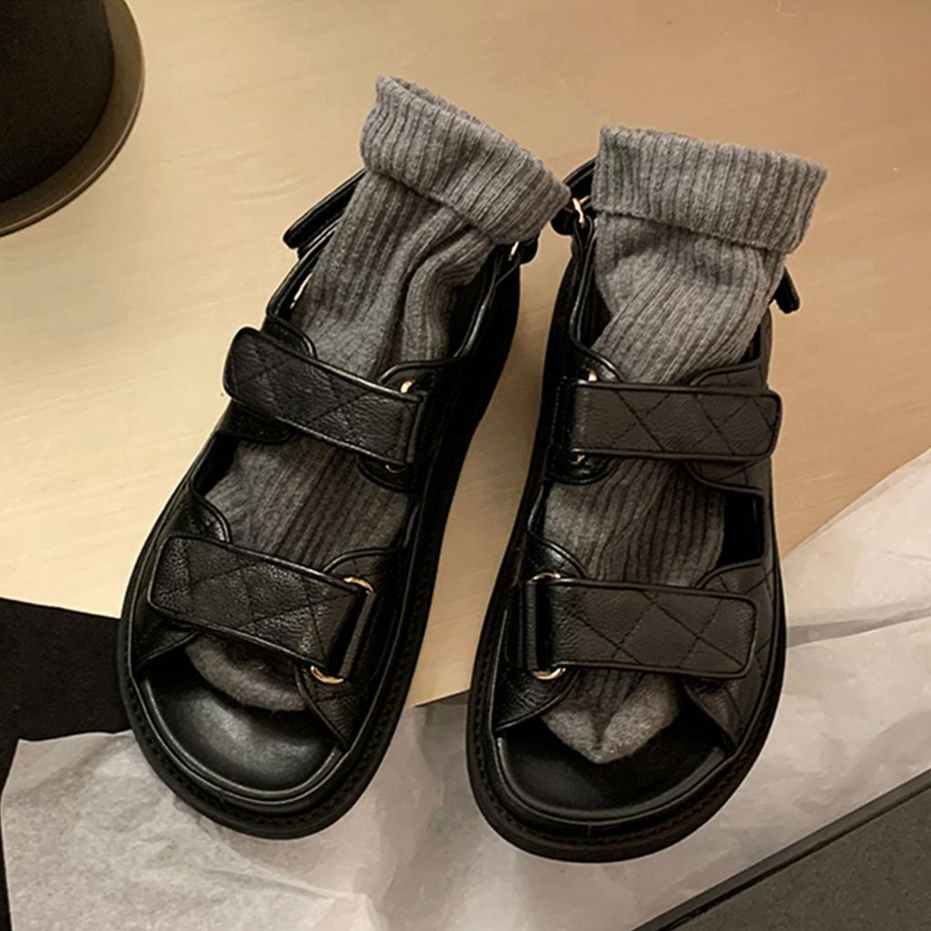 Fashion Famous Designer Double band jeans sandals women polka dot denim thick platform sandalias mujer flat canvas buckle sandales 2025