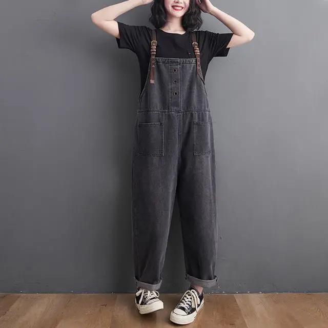 Spring and Summer Retro Plus Size Denim Overalls, Fat Mm, High Waist, Thin, Loose, All-match Straight, Wide-leg Jumpsuit