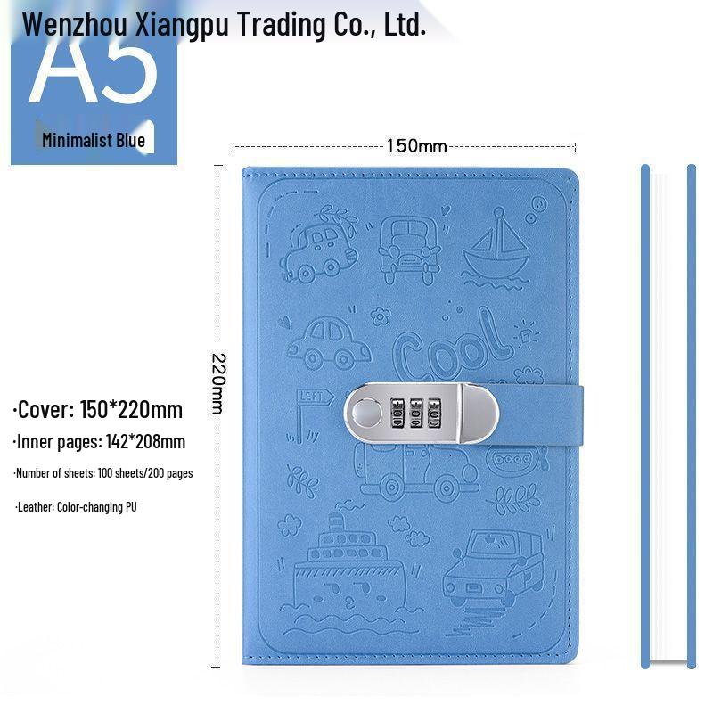 Cartoon Student Password Diary with Lock – Thick Stationery Notebook Planner