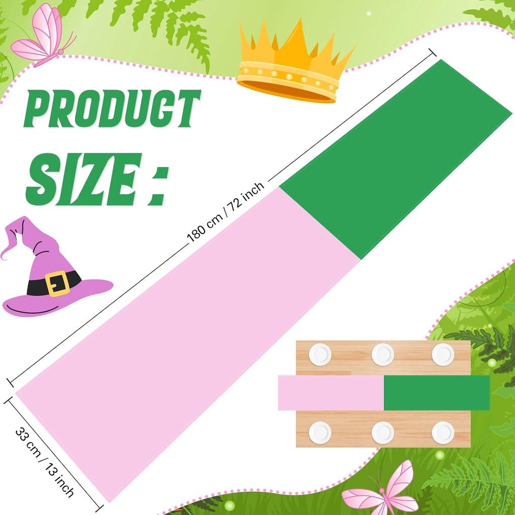 3 Pcs Pink and Green Table Runner 71 x 13 Inches Witch Princess Theme Table Runner Witch Party Decorations for Birthday Baby Shower Bachelorette