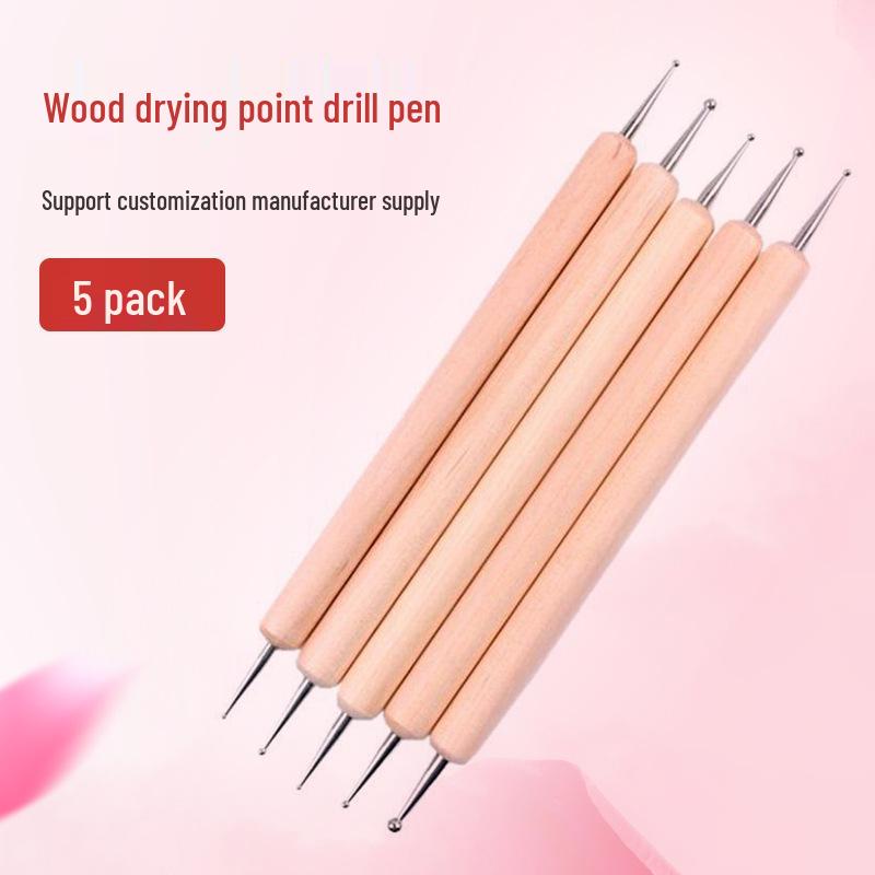 5-Piece Wooden Handle Dotting & Embossing Tool Set for Nail Art and Pottery
