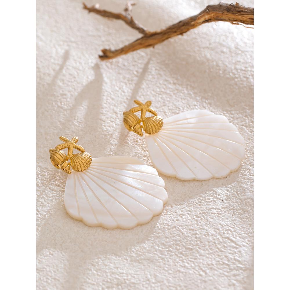 Yhpup Ocean Style Starfish Shell Big Drop Dangle Earrings for Women Stainless Steel Summer Beach Holiday Daily Jewelry 2025