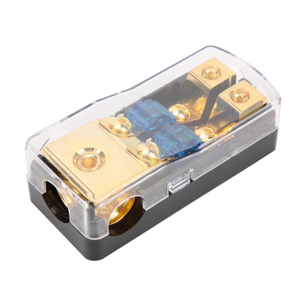 60A Power Distribution Block 1 In 2 Way Out Car Audio Splitter Copper Ground Fuse Holder