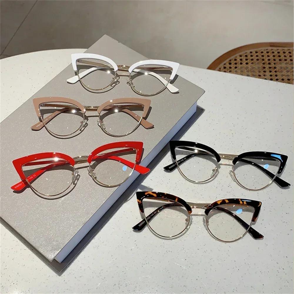 New Vintage Cat Eye Glasses Frame New Stylish Semi Metal Rim Women Eyewear Trendy Brand Design Non-Prescription Eyeglasses