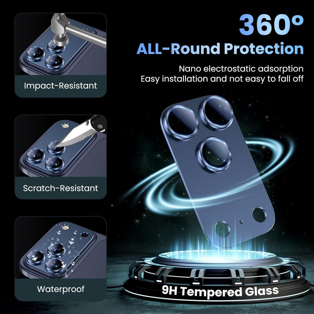 For iPhone 17 Pro Camera Lens Protector Metal Aluminum Alloy Tempered Glass Camera Screen Protector,Deep Blue Titanium