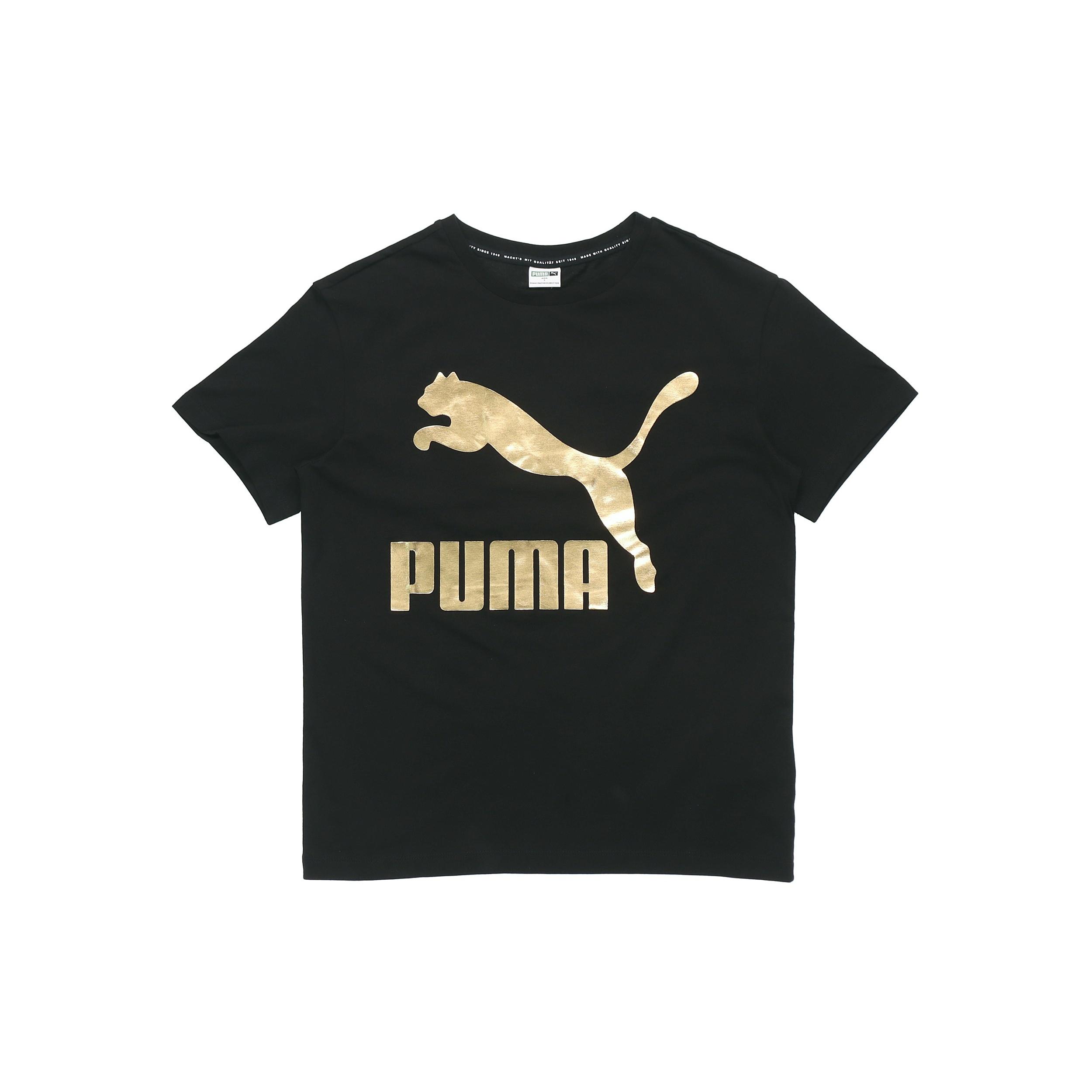 (WMNS) PUMA Classic Logo Printing Round Neck Sports Short Sleeve Black Women s 530005-61 S