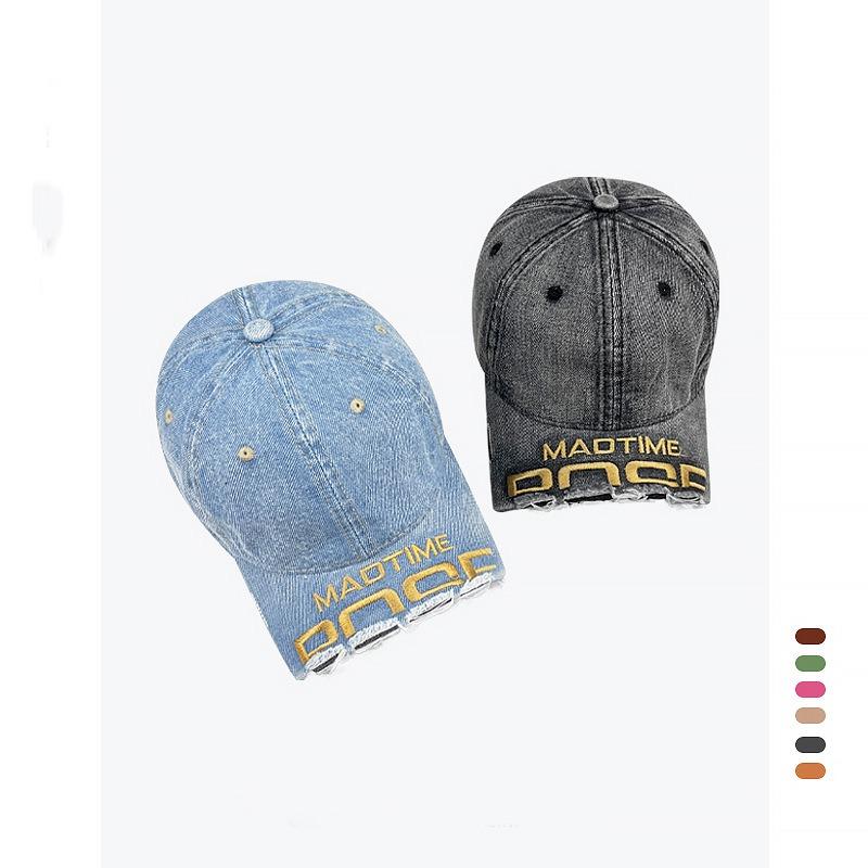 Tide Brand Old Personality Broken Brim Washed Niche Baseball Cap Women Soft Top Letter Embroidery Edging Cap Men