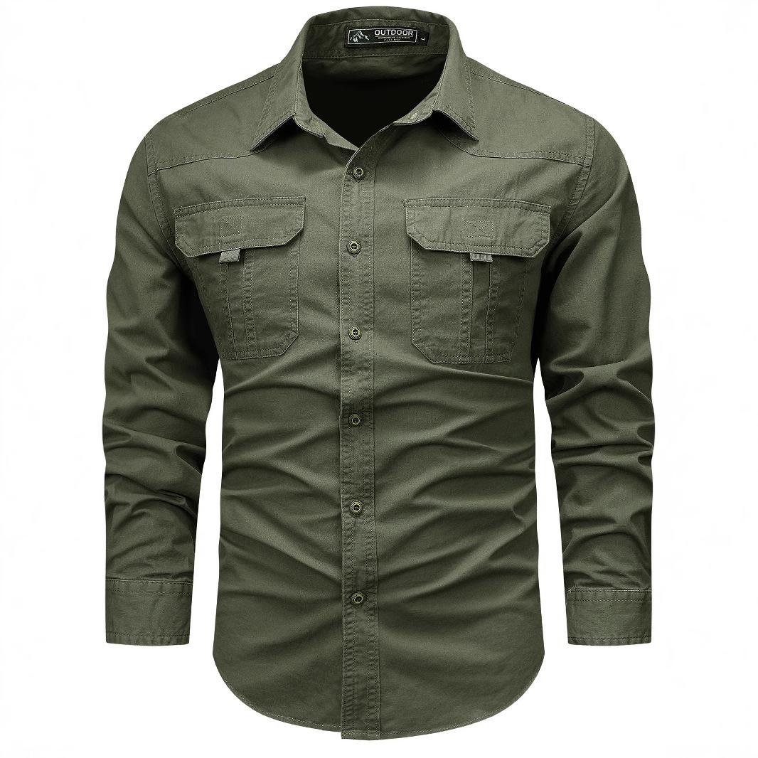 

Мужская повседневная рубашка с длинным рукавом из чистого хлопка 2025 - Модный весенне-осенний рабочий топ XXL армия зеленый
