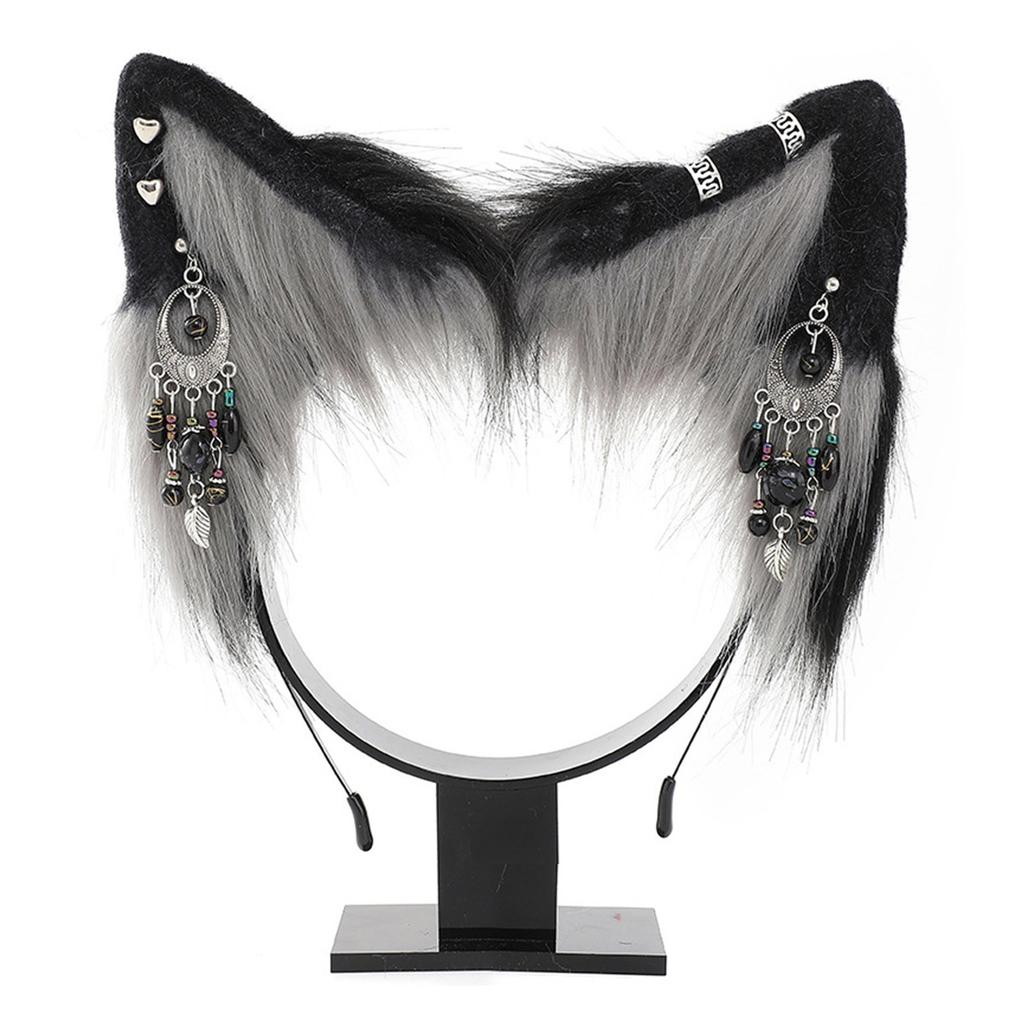 Cat Ear Headband with Colorful Ear Jewelry Sweet Girls Cosplay Beast Ears Fursuit Masquerade Halloween Cosplay Party