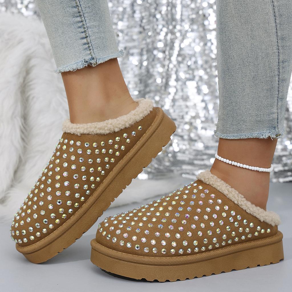 New rhinestone beach warm thick-soled bag head half-drag cotton shoes in summer