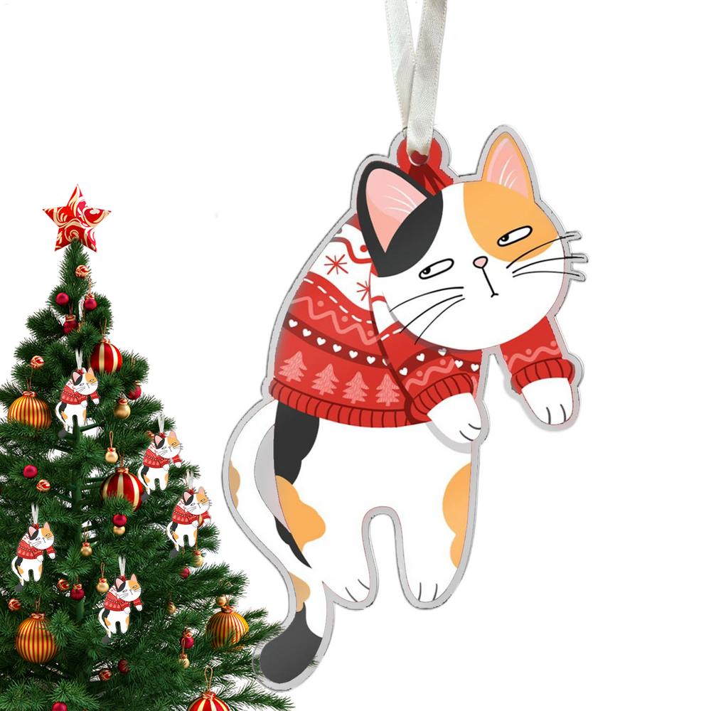 Cat Ornaments For Christmas Tree 2D Acrylic Ornament Seasonal Decor Christmas Tree Ornaments Decorative Pendant Car Rear View