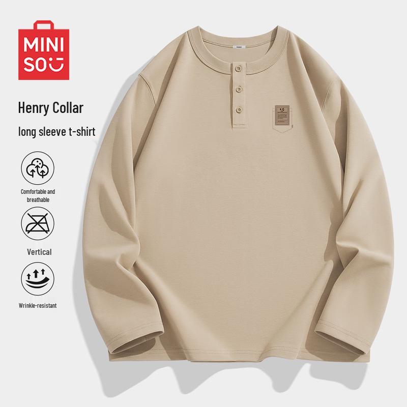 MINISO Men's Henley Collar Long Sleeve T-Shirt
