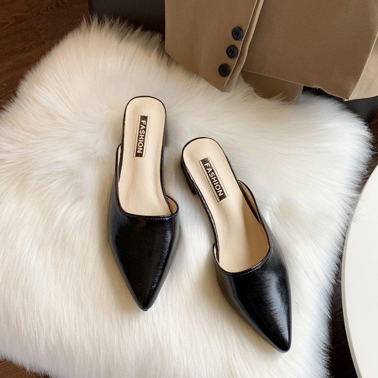 Half slippers women's 2025 summer new pointed middle heel women slippers Korean version outside wearing muller shoes