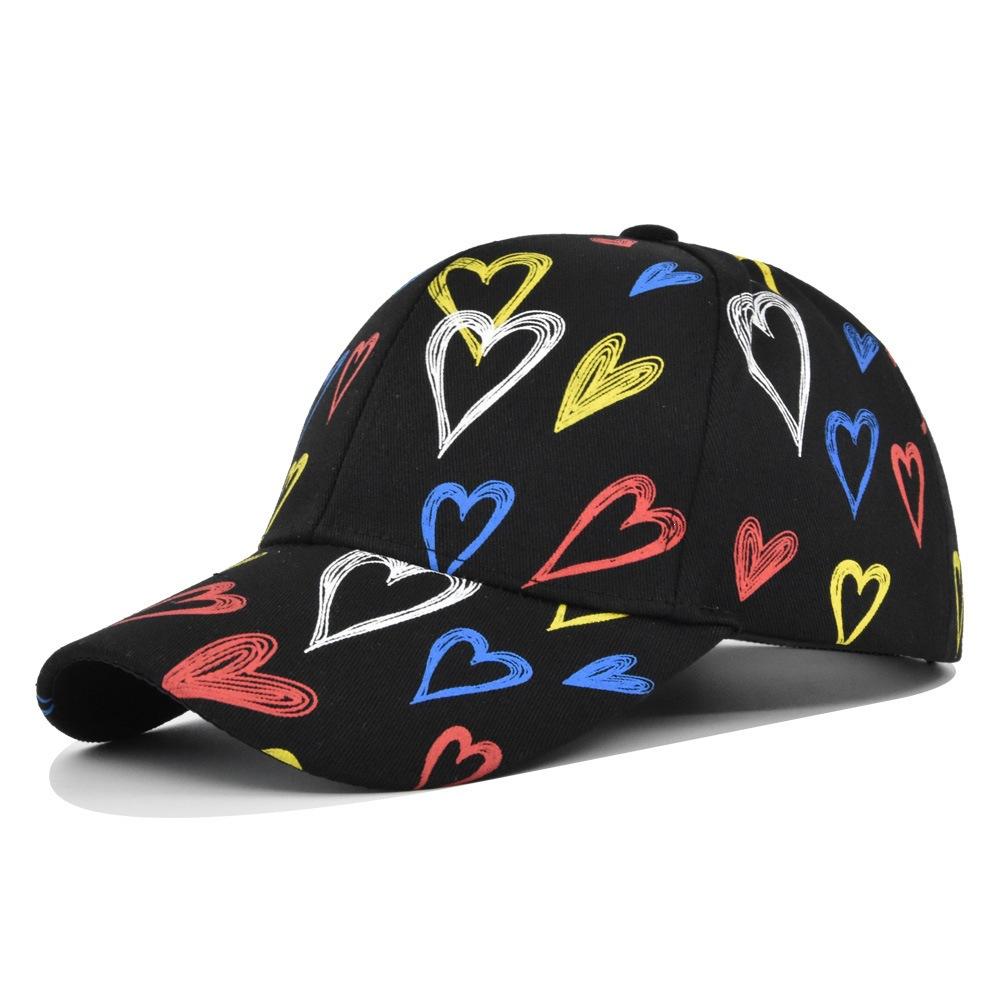 Graffiti baseball cap heart-shaped duckbill cap personalized graffiti baseball cap wide brim curved brim duckbill cap adjustable