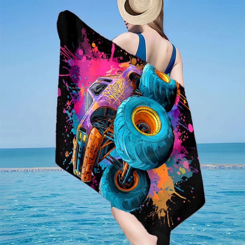 Monster Truck Abenteuer Strandtuch, Super Weiche Mikrofaser, Geschenk für Sie/Ihn, Geburtstag, für Pool, Strand, Reisen, Heimdekoration Fan-Geschenke